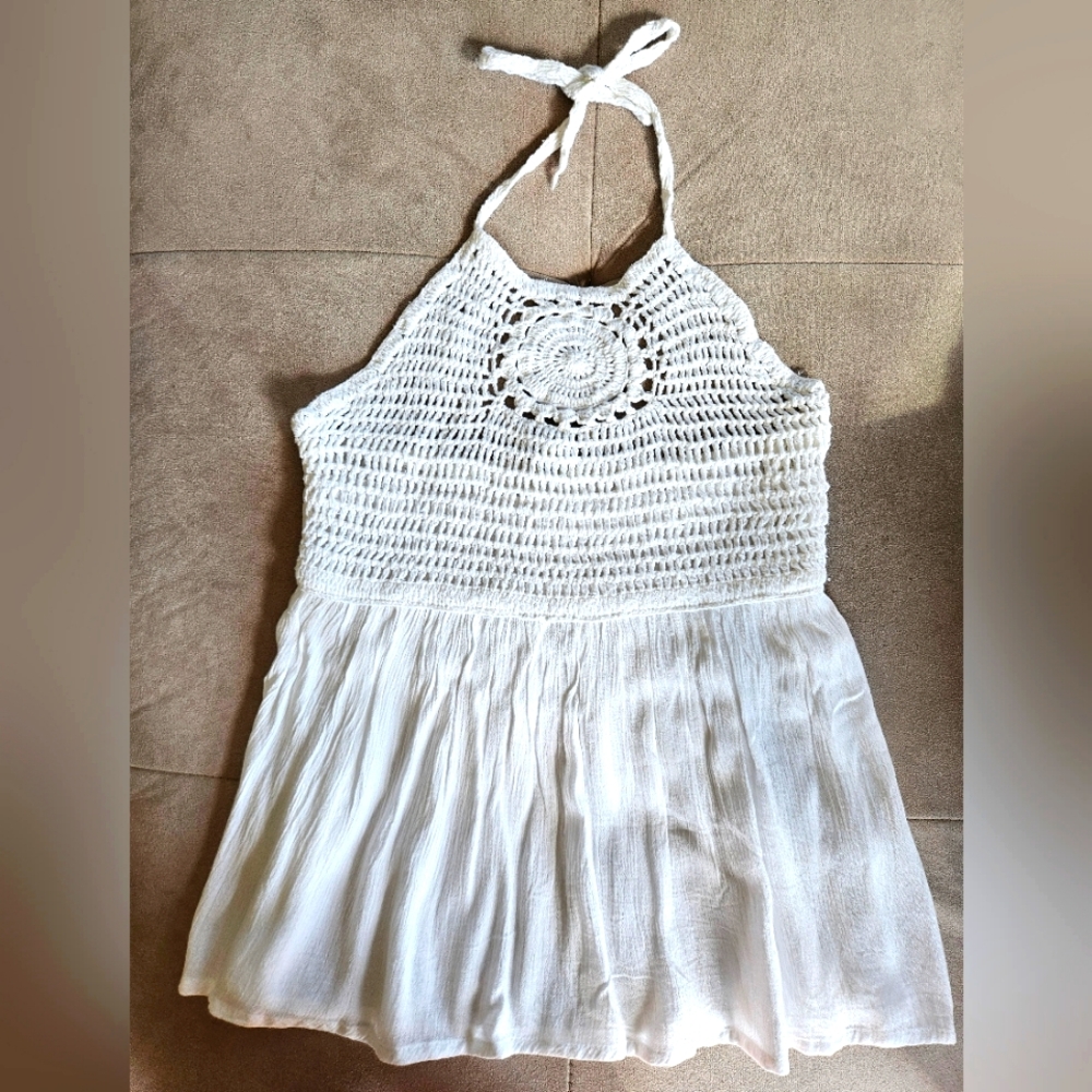 NWT Sim & Sam Crotchet Halter Top White Womens Extra Small XS